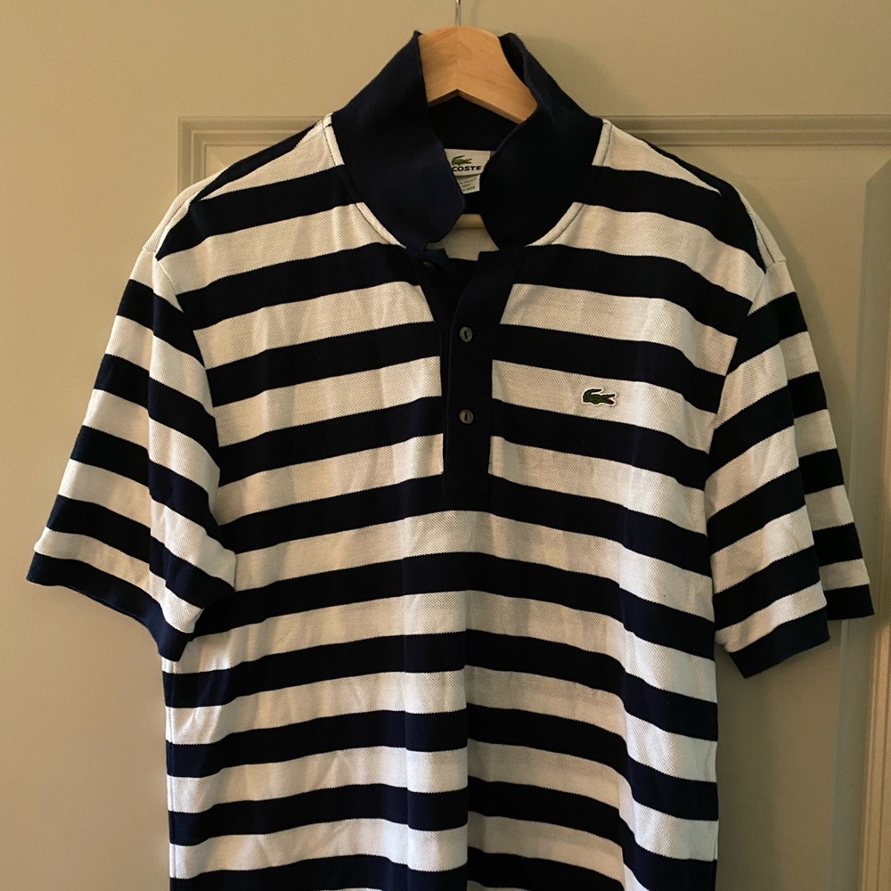 Lacoste Mens Navy Striped Polo Size L - Worn once